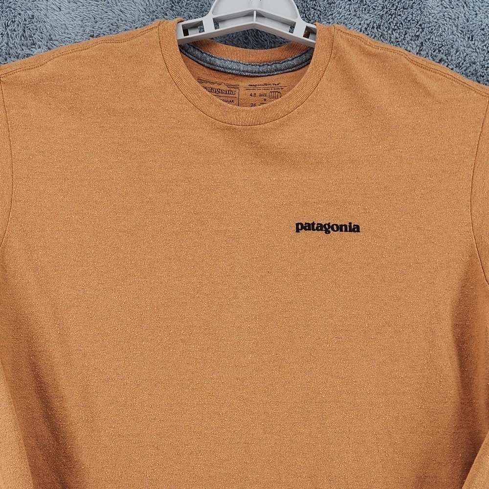 Patagonia Shirt Mens M Orange P-6 Logo Responsibili-Tee Crewneck Long Sleeve